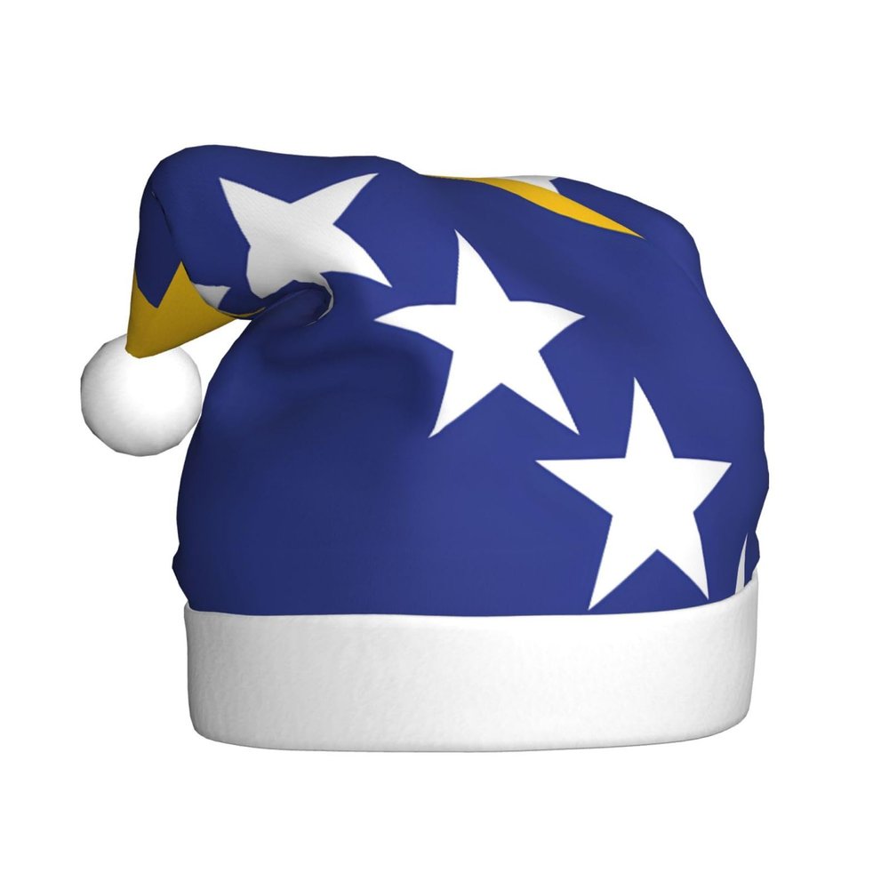 Adult plush Christmas hat WHJSSF Flag of Bosnia and Herzegovina Printed soft and comfortable for parties dances Halloween