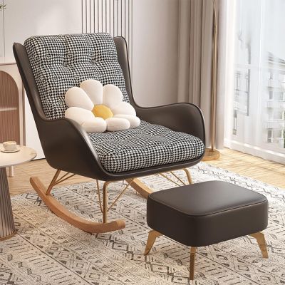 JKSVTF Upholstered Chair,Modern Rocking Chair,Upholstered Rocking Chairs with High Backrest and Armrests,Rocking Armchair for Living Room,Bedroom,Brown-One Size