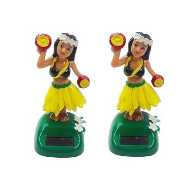 2Pcs Solar Powered Hula Girl Dancing Figures Decoration Swinging Hawaiian Girl Doll Car Dashboard Ornaments for Car Interior Home Party Decor Learning Education