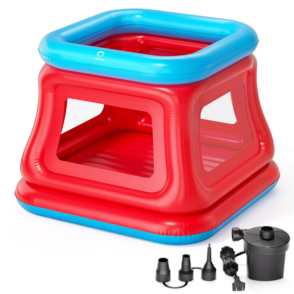 QPAU 3-in-1 Inflatable Bounce House for Kids 36, Ball Pit, Trampoline & Bounce Castle, Safety Net & Open-Entry, Outdoor Indoor Bouncy House with Electric Air Pump, Toddler Outdoor Toys for Backyard