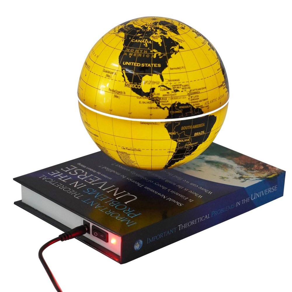Floating Globe Lamp, 6" Magnetic Levitating Floating Globe 360 Rotating World Map Light with LED Light for Home Office Desk Decor, Creative Educational Gifts (Gold, Book Base)