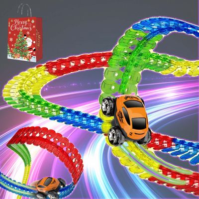 Anti Gravity Race Track with Car, Antigravity Race Track, 360 Electric Climbing Car Race Track, Glow in The Dark Flexible Race Track Sets (138pcs, Glow)