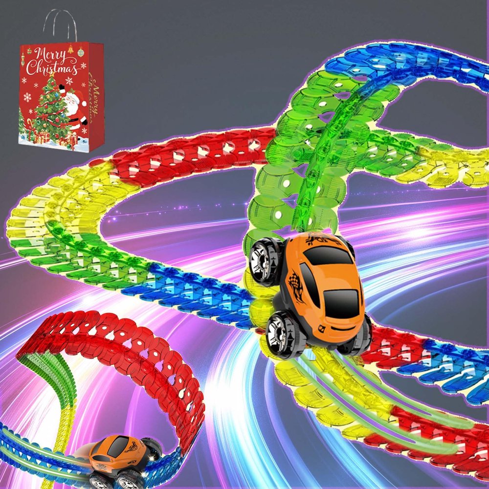 Anti Gravity Race Track with Car, Antigravity Race Track, 360 Electric Climbing Car Race Track, Glow in The Dark Flexible Race Track Sets (138pcs, Glow)