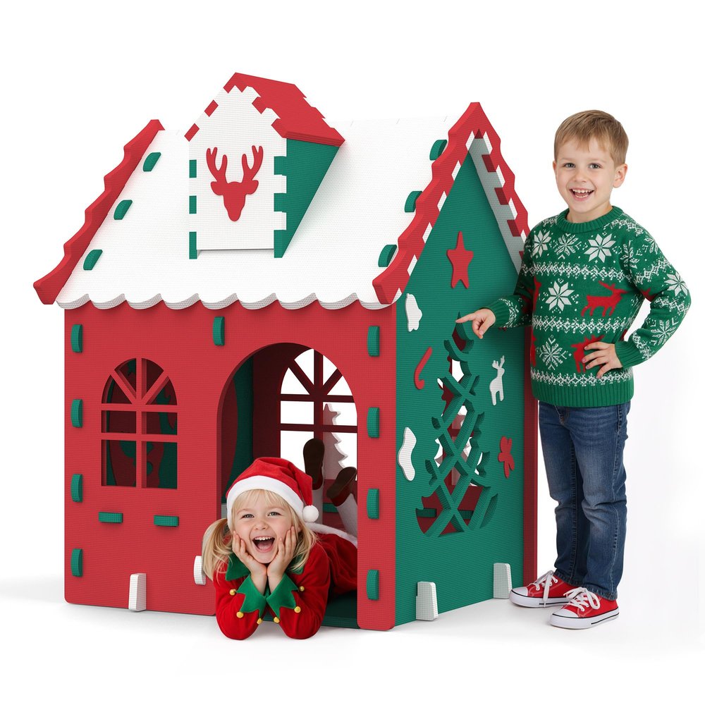 Kids Indoor & Outdoor Playhouse, Colorful Toddler Play Tent in Red, Green & White, Durable Food-Grade EVA Material, Easy Assembly & Lightweight, Interactive Kids Playhouse