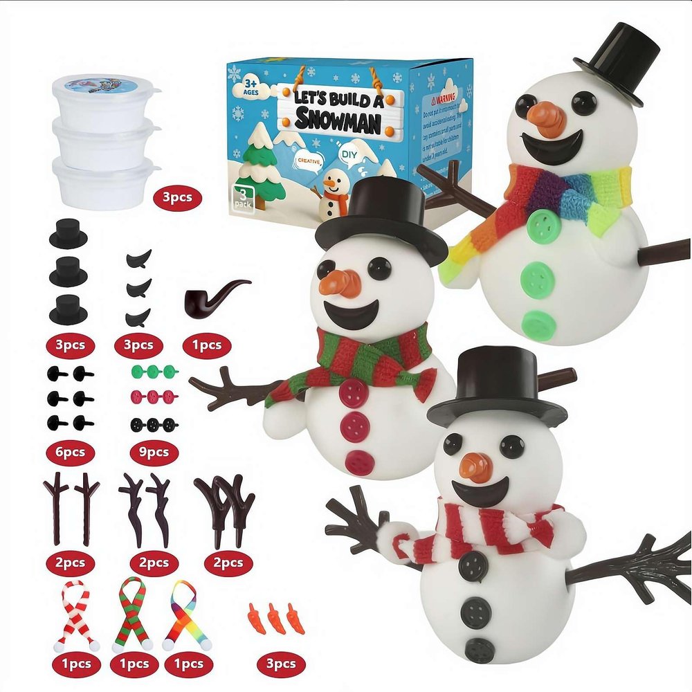 Christmas Craft Snowman Kit, DIY Snowman Making Kit, Creative Air-Dry Modeling Clay Set for Kids, Making Snowmen Kits with Hats,Scarves & Accessories for Christmas Decoration Indoor