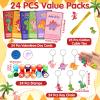 Jenaai 268 Pcs Valentines Day Gifts for Kids Dinosaur Valentines Day Cards 24 Pack Dinosaur Party Favors with Reusable Drinking Straws Cups Slap Bracelets Keychains Gift for School Prize Goodie Bag view 4