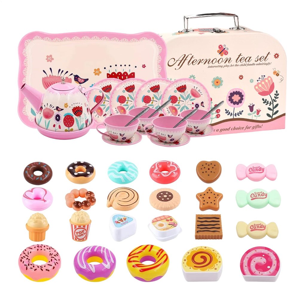 Tea Party Set Kitchen Toys Carrying Case , Modern,, Play Food Toy Sets, Children Ages 3 6 Boys | Children Ages 3-6 Boys Home Nursery Preschool Birthday Family Gathering Portable Stylish