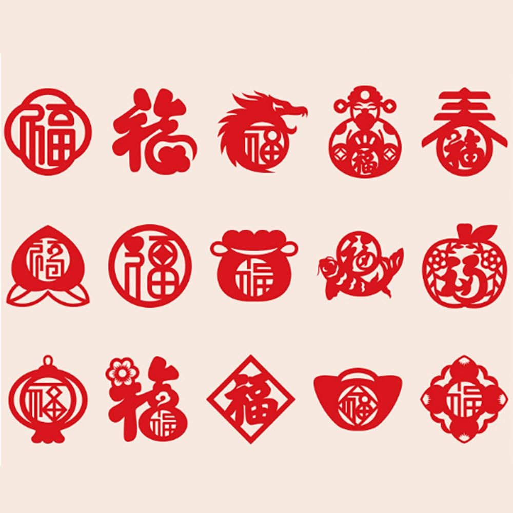 30PCS/90PCS Chinese Paper Cutting Kit, Paper Art Crafts Kits for Window Decoration Spring Festival Chinese New Year Celebration Activity
