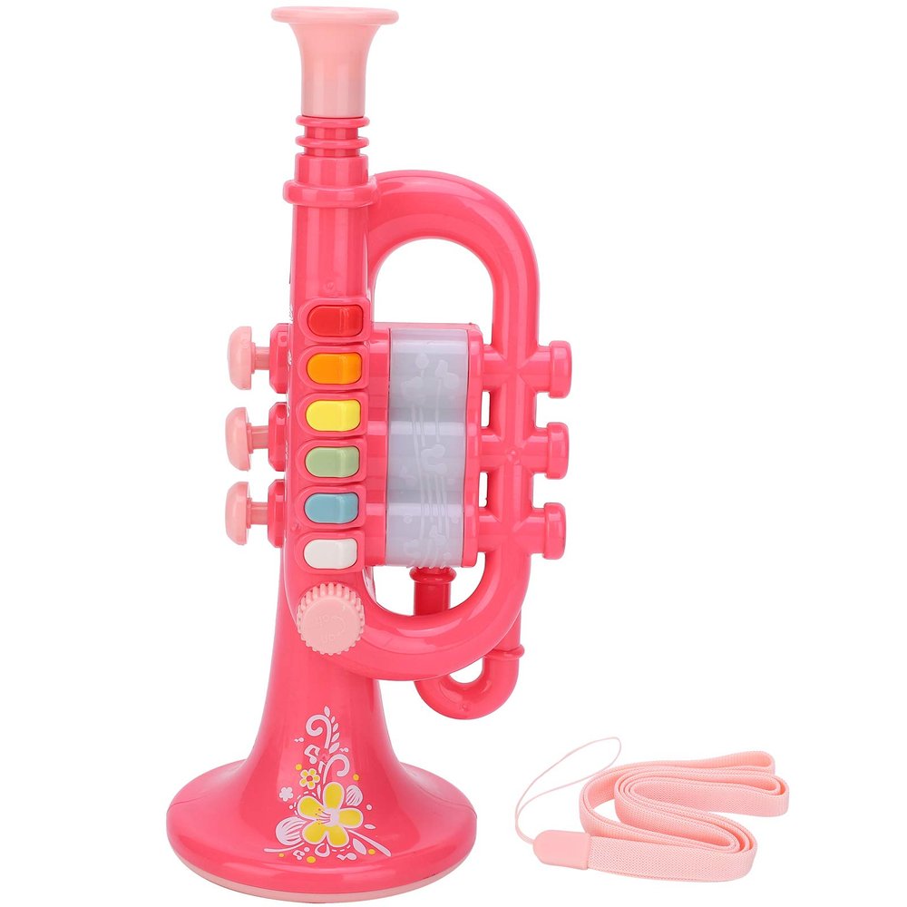 Zopsc Pink Trumpet Toy Educational Electronic Instrument for Kids, Real Performance, 5 Level Volume Adjustment, Suitable for Ages 3+, Plastic Material ((Pink-English Version))