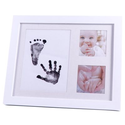 FRCOLOR Creative Handprint and Footprint Photo Frame Portable Lightweight Growth Record Keepsake White Plastic Frame Gift for Parents and Nursery Display