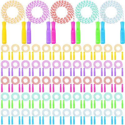 Aoriher Jump Rope for Kids Nylon Adjustable Weighted Braided Fitness Skipping Stripe Ropes with Plastic Handles 8.2 Feet for End of The School Exercise Sport Party Equipment Gift, Assorted Colors(90)
