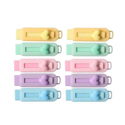 10Pcs Multicolor Sliding Retractable Pencil Eraser with Plastic Sleeve,Large Erasers for School Office,Art Erasers for Drawing,Standard Pencil Erasers,Office Correction Products