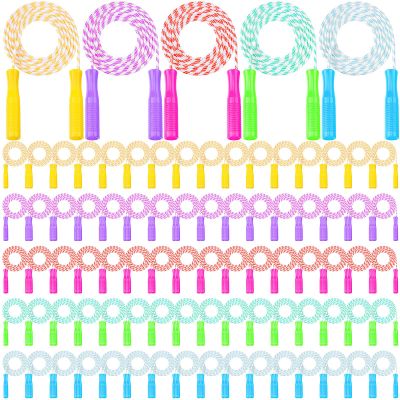 Aoriher Jump Rope for Kids Nylon Adjustable Weighted Braided Fitness Skipping Stripe Ropes with Plastic Handles 8.2 Feet for Christmas Outdoor Exercise Sport Party Equipment Gift, Assorted Colors(120)