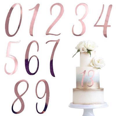 10 Pcs Acrylic Number 0-9 Cake Decorations, Rose Gold Mirror DIY Cake Toppers, Suitable for Birthday, Wedding, Anniversary Cake Decorations Party Supplies