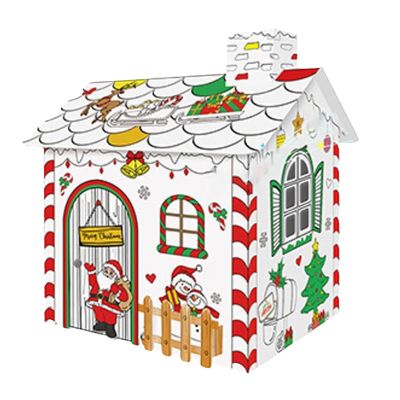 Coloring House Cardboard, Holiday Craft Activity Gift, White, DIY Christmas Playhouse Color, Build and Color Gingerbread Playhouse, Promotes Fine Motor Skills, for Kids, Preschooler