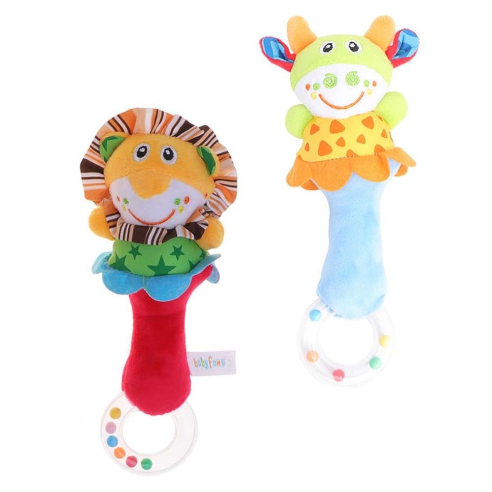 BESPORTBLE 2pcs Plush Animal Ring Rattle for Boy Girl Soft Handheld Sensory Shakers for Newborns Developmental Hand Grip for Grasping and Interaction