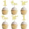 12Pcs Gold Glitter One Cupcake Toppers - 1st Baby Birthday Cupcake Decor for Baby Shower, 1st Anniversary Party Cake Decoration Supplies view 1