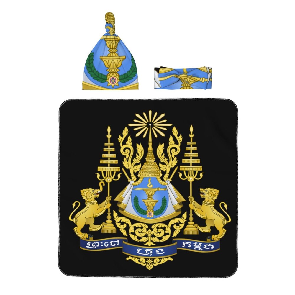 EWRFSG National Emblem of Cambodia Newborn Baby Swaddle Blankets Beanie Hat Headband Sets,Swaddle Sack