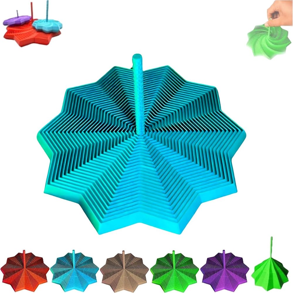 3D Printed Expanded Sensory Fidget Star, Fractal Fidget Hexagon with Handles, 3D Printed Hexagonal Magic Spiral Tower Puzzle Decompression Toy for Christmas, Birthday Gifts (Blue, 3.54in)