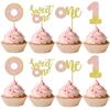 12 Pcs Pink Glitter Donut One Cupcake Decorations, Donut Theme 1st Birthday Cupcake Decor, Suitable for Baby Shower & Girl Birthday Party Cupcake Toppers Supplies view 1
