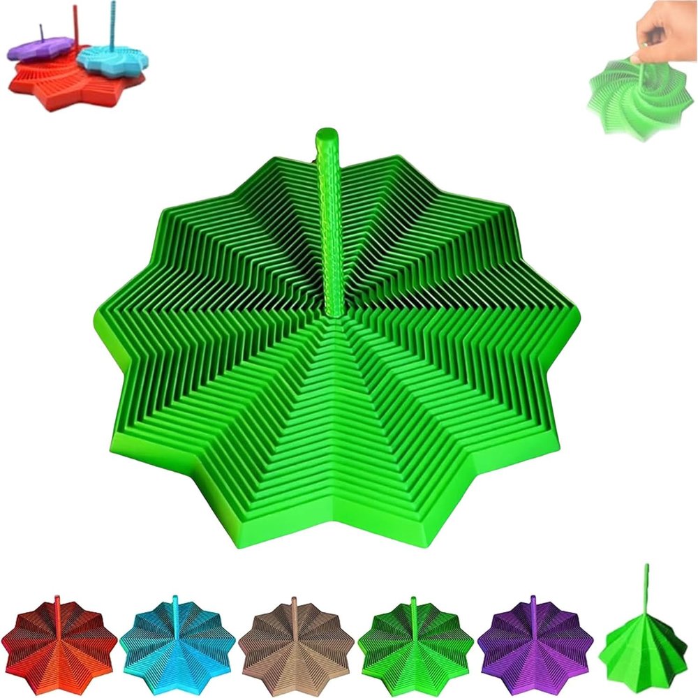 3D Printed Expanded Sensory Fidget Star, Fractal Fidget Hexagon with Handles, 3D Printed Hexagonal Magic Spiral Tower Puzzle Decompression Toy for Christmas, Birthday Gifts (Green, 3.54in)