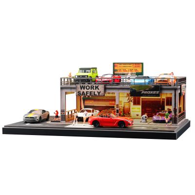 SOCANGJIA Suitable for Hot Wheels and Matchbox cars 1:64 Scale Double-Decker Parking Garage Diorama - Simulated Urban Street Scene Display Case & Parking Storage Rack