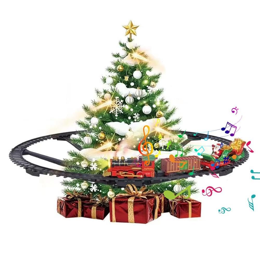 Christmas Train Set with Steam, Toy Train Set Around Under The Christmas Tree, Hanging Xmas Trains with Light/Smoke/Sound/Music, Indoor Xmas Decoration Toy