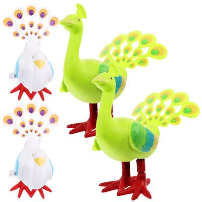 Beaupretty 4pcs Wind-up Peacock for Abs Material Cartoon Clockwork Animal Educational Early Learning Playthings