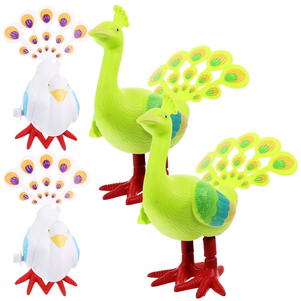 Beaupretty 4pcs Wind-up Peacock for Abs Material Cartoon Clockwork Animal Educational Early Learning Playthings