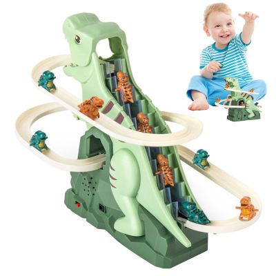 Interactive Electric Dinosaur Stair Climber Toy, Race Track Playset with Music LED Lights, Ideal for Kids Ages 3+, Birthday, Indoor Entertainment, and Educational Play Activities