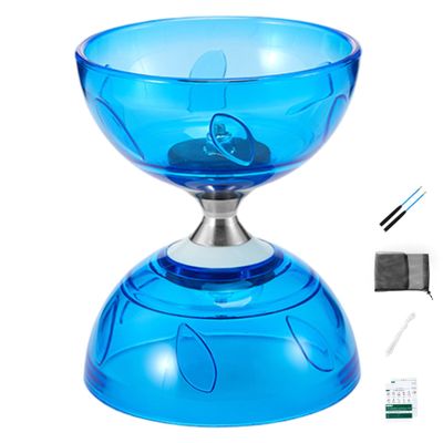 Diabolo Chinese Yoyo Set Portable Blue Large Triple Bearing Diabolo Yoyo with Play Stick, String and Net Bag Execrising Training Toy for Adults, Kids