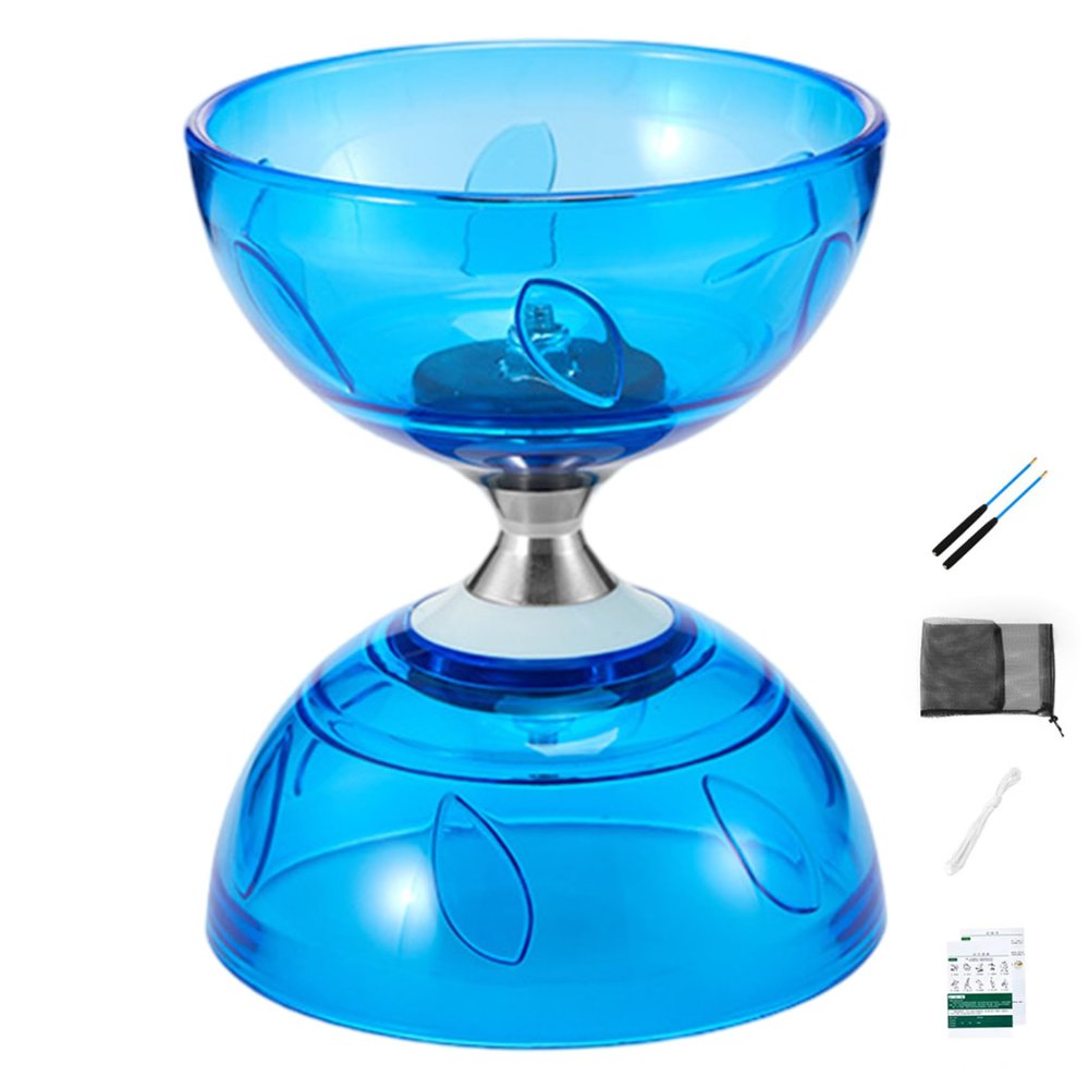 Diabolo Chinese Yoyo Set Portable Blue Large Triple Bearing Diabolo Yoyo with Play Stick, String and Net Bag Execrising Training Toy for Adults, Kids