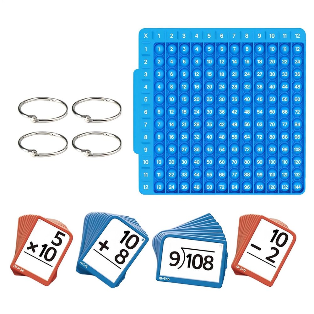 Math Flash Cards, Math Learning Kit, with Silicone Multiplication Chart & Instructional Cards, Arithmetic Practice Set