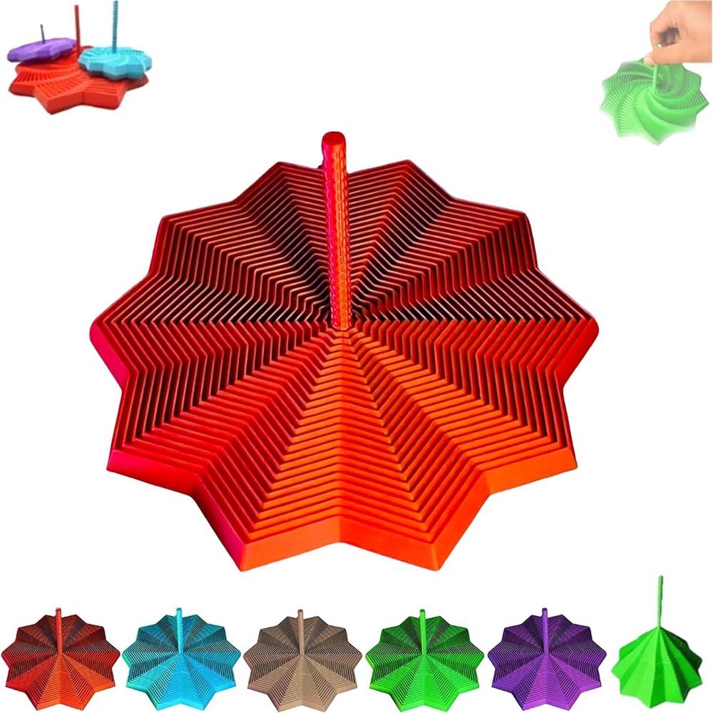 3D Printed Expanded Sensory Fidget Star, Fractal Fidget Hexagon with Handles, 3D Printed Hexagonal Magic Spiral Tower Puzzle Decompression Toy for Christmas, Birthday Gifts (Red, 3.54in)