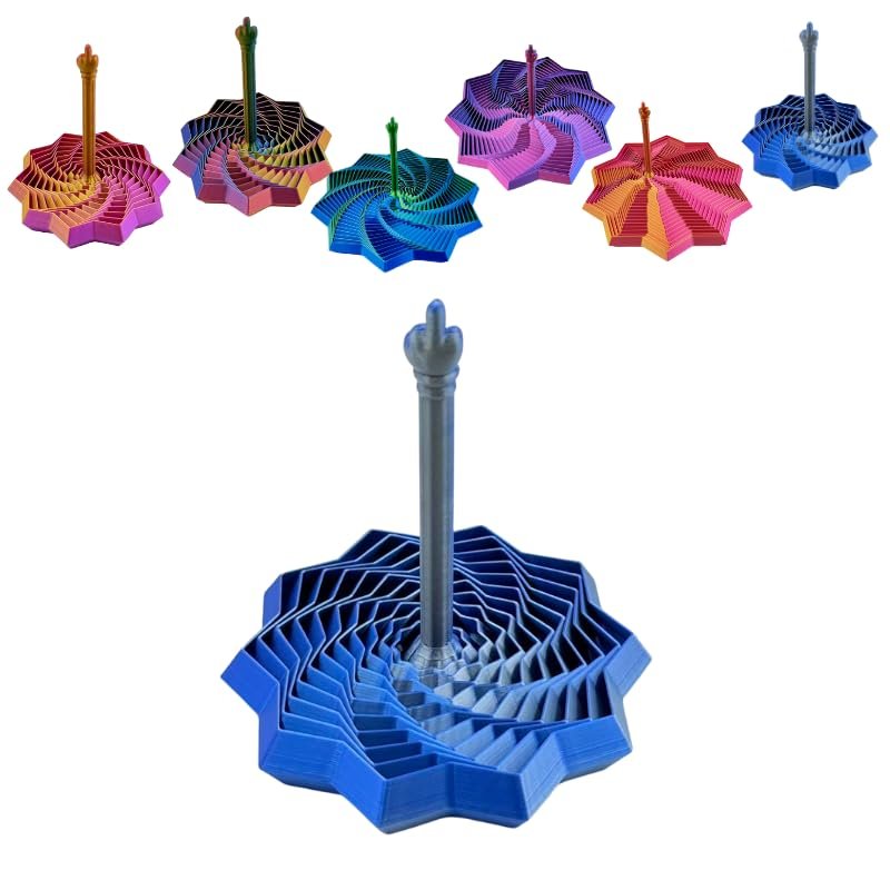 3D Printed Fidget Star Toy, Transformable Stress Relief Finger Toy with Knob Handle for Adults & Kids, 10.6cm Anti-Anxiety Sensory Play Middle Finger Handle (Blue Silver, 6.9in)
