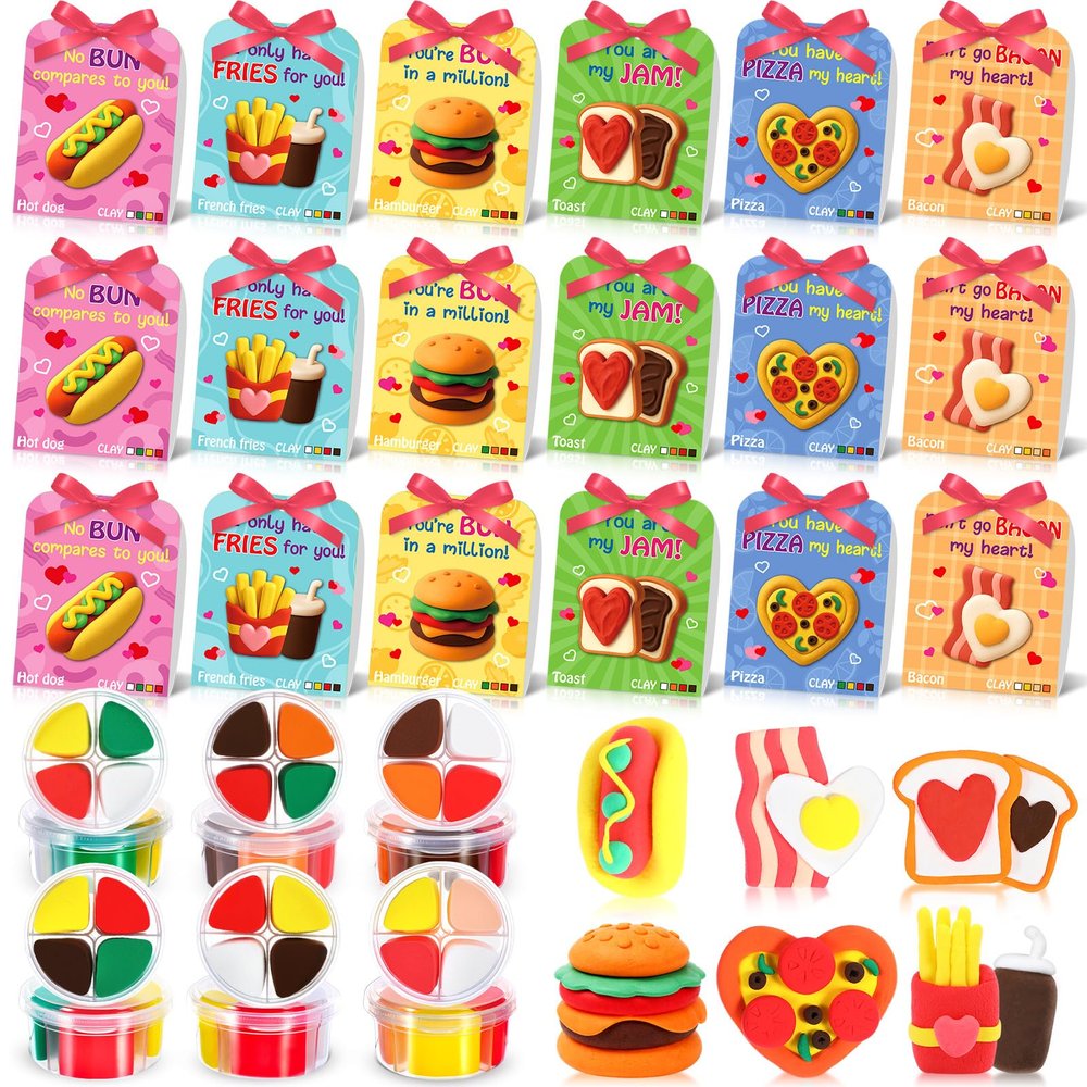 Capoda 18 Sets Valentine's Day Gifts Craft Kit Air Dry Clay Kits DIY Modeling Clay Valentines Art Crafts Set for Kids Party Favors School Prizes Classroom Exchange Gift Activities
