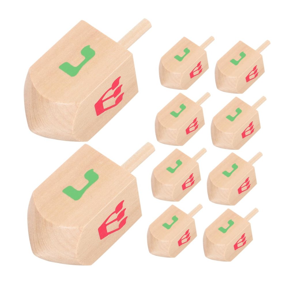 SOPOTUTU 10 Pcs Wooden Gyro for Smooth Stable Spinning Tops Handcrafted Wood Dreidels for Hanukkah Educational for Boys and Safe Robust Material and Indoor Outdoor Play