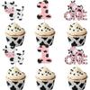 12 Pcs Glitter Cow One Birthday Cake Toppers - Pink Farm Animal Cake Decoration, Suitable for Baby Baptism, 1st Children Birthday Cake Decor Party Supplies view 1