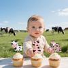 12 Pcs Glitter Cow One Birthday Cake Toppers - Pink Farm Animal Cake Decoration, Suitable for Baby Baptism, 1st Children Birthday Cake Decor Party Supplies view 2