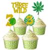 12 Pcs Glitter Gold Wild Three Cupcake Toppers Three years old Cupcake Decorations Jungle Safari Theme Cupcake Decor with Monstera Leaf for Baby Shower Kids 3rd Birthday Party Supplies view 1