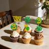 12 Pcs Glitter Gold Wild Three Cupcake Toppers Three years old Cupcake Decorations Jungle Safari Theme Cupcake Decor with Monstera Leaf for Baby Shower Kids 3rd Birthday Party Supplies view 3