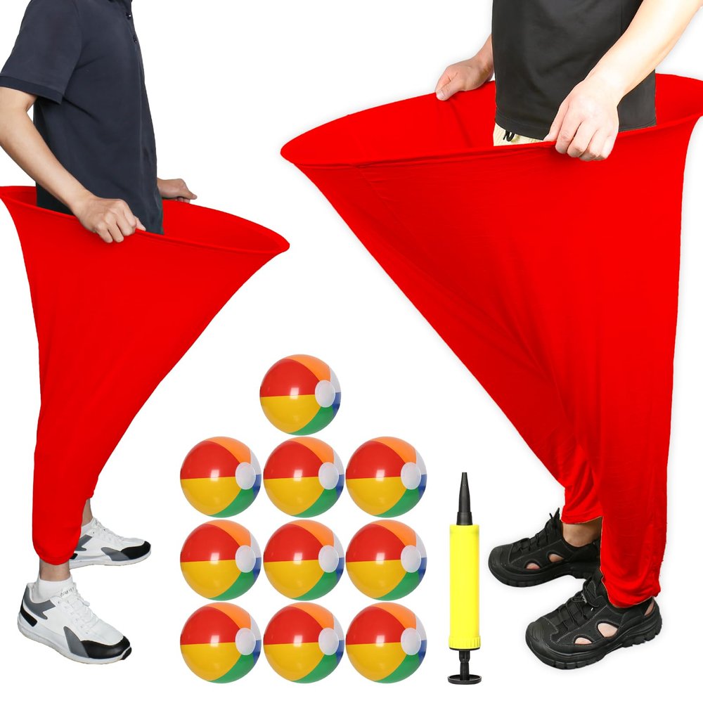 LuxDuo 2PCS Granny Pants Yard Game - Hilarious Outdoor Party Game for for Team Relay Family Reunion Party - Fun Lawn Games for BBQ, Beach, Camping, or Christmas Party Fun (Red)