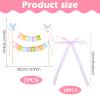 11 Pcs Happy Birthday Cake Topper Banner Bow Ribbon Cake Topper Happy Birthday Cakes Bunting Toppers with Wood Pole Handmade Pennant Flags with Bow Ribbon for Donut Cakes Cupcakes view 2