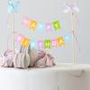 11 Pcs Happy Birthday Cake Topper Banner Bow Ribbon Cake Topper Happy Birthday Cakes Bunting Toppers with Wood Pole Handmade Pennant Flags with Bow Ribbon for Donut Cakes Cupcakes view 4