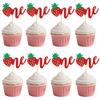 12 Pcs Red Glitter Strawberry "One" Cupcake Decoration - Fruit Theme Cupcake Topper, Suitable for 1st Birthday, Anniversary Party Cupcake Decor view 1