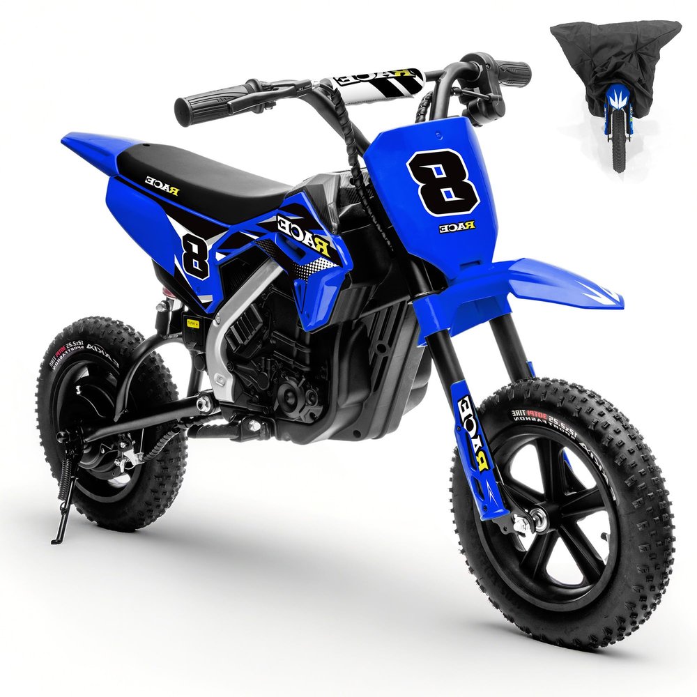 24V Kids Electric Dirt Bike, 250W Electric Mini Dirt Bike, Blue with Cover