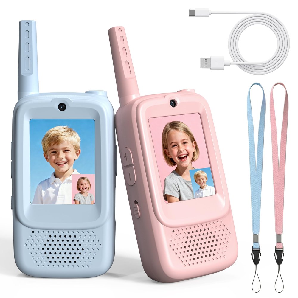Rush Deer Video Walkie Talkies for Kids, 2 Pack Rechargeable Video Intercom Kids Walkies Talkies with HD Camera & Voice, Indoor Outdoor Games,Camping, Hiking for Boys Girls 3-14,Blue/Pink