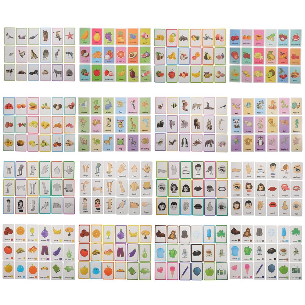 Beaupretty 4 Boxes Cognitive Cards Educational Animal and Fruit Learning for Portable Speech Therapy Picture Cards Household Plaything to Stimulate Brain Development