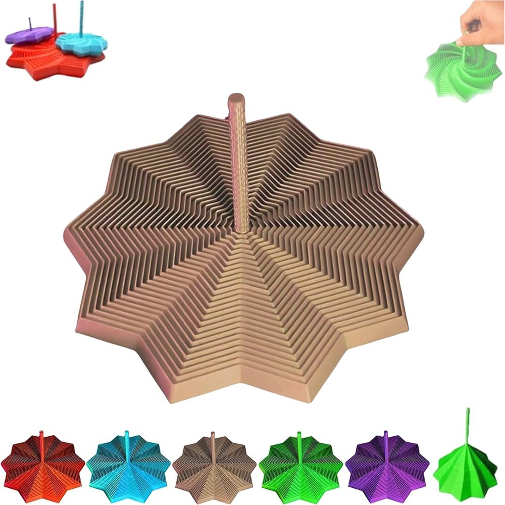 3D Printed Expanded Sensory Fidget Star, Fractal Fidget Hexagon with Handles, 3D Printed Hexagonal Magic Spiral Tower Puzzle Decompression Toy for Christmas, Birthday Gifts (Brown, 3.54in)