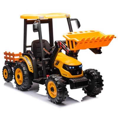 24V Kids Ride On Tractor w/Remote Control, 3IN1 Riding Tractor w/Trailer&Front Loader, Power Wheels 24V Ride on Toys for Boys Girls, Kids Ride on Excavator (Yellow Tractor with Trailer&Front Loader)